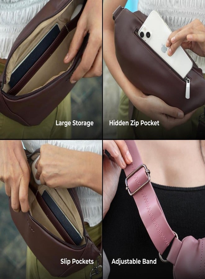 Custo Dash Crossbody Sling | Travel Fanny Pack for Men, Women | Vegan Leather Shoulder Bag with Internal & External Pockets (Burgundy) - Image 2